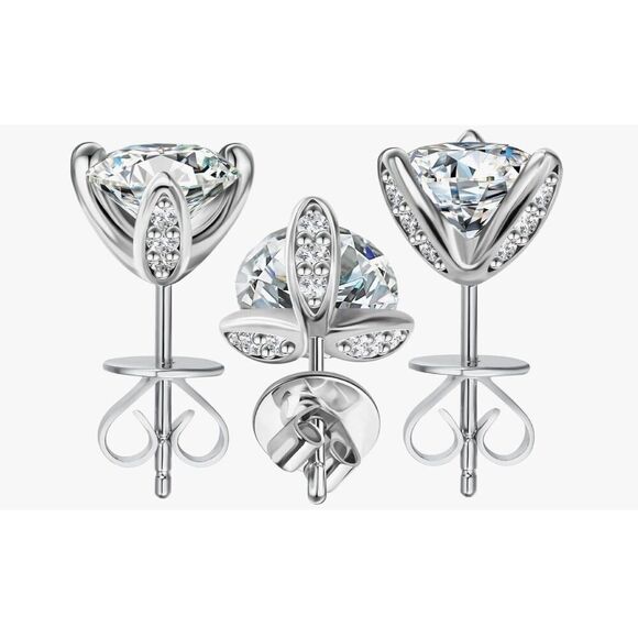 CERTIFIED Genuine Moissanite Diamond 2Ct. Round & Channel Prongs Stud Earrings - Picture 6 of 6